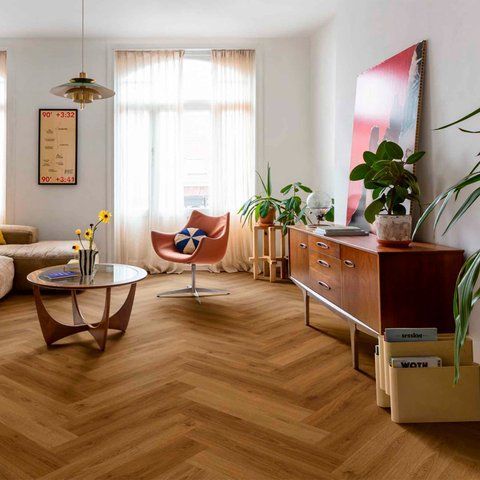 Кварц вінілова плитка для підлоги Quick-Step Ciro Herringbone Botanic caramel oak AVHBU40364 фото